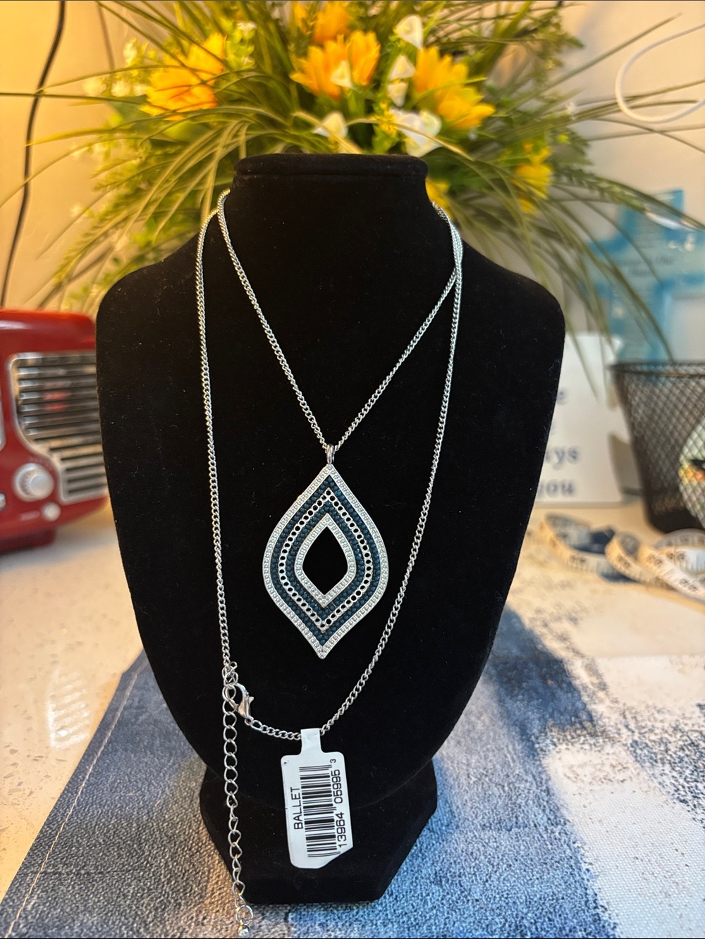 Silver Teardrop Layered Necklace with Blue Accents - BALLET